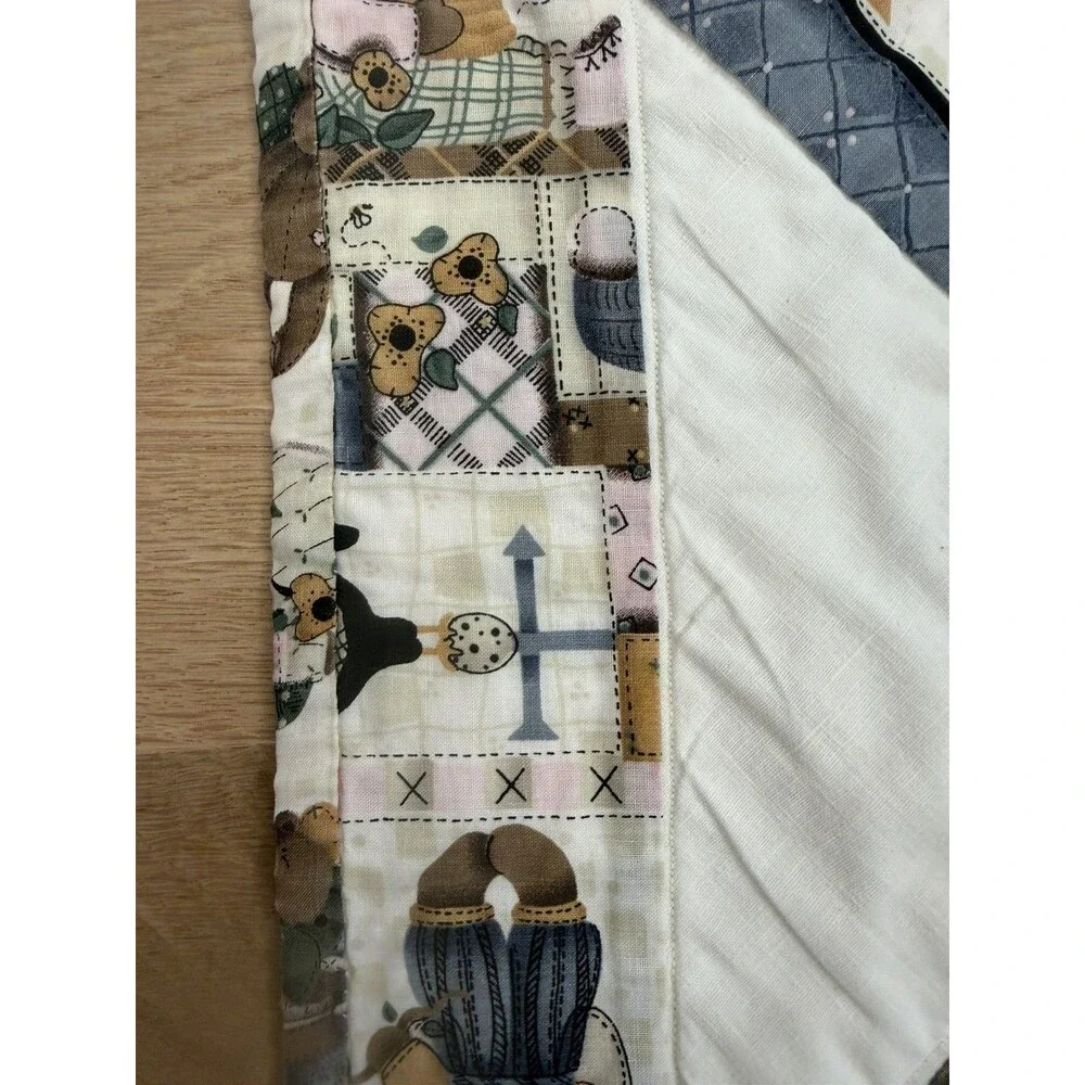 Handmade Quilted Table Runner Teddy Bear Reversible Fall Country Farmhouse Decor